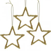 Ozdoba świąteczna zawieszka gwiazda złoty brokat 7,5cm 40szt