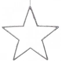 Ozdoba świąteczna zawieszka gwiazda srebrna brokatowa 17,5cm 9szt