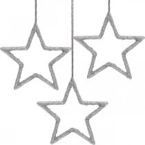 Ozdoba świąteczna zawieszka gwiazdka srebrna brokatowa 7,5cm 40szt
