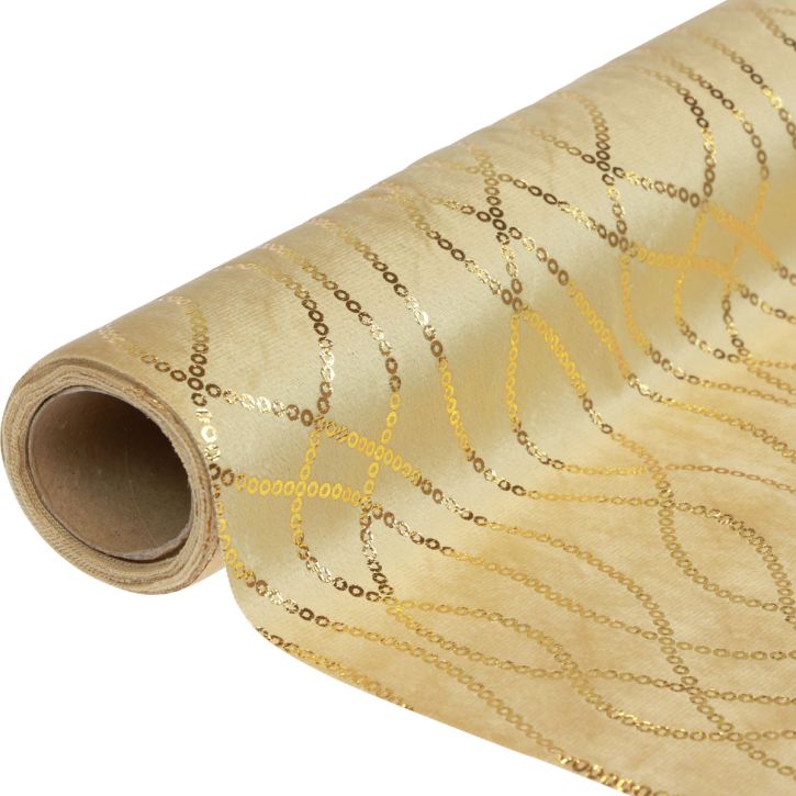 Produkt Bieżnik w kolorze beżowo-złotym z łańcuszkami Bieżnik aksamitny 28×270cm