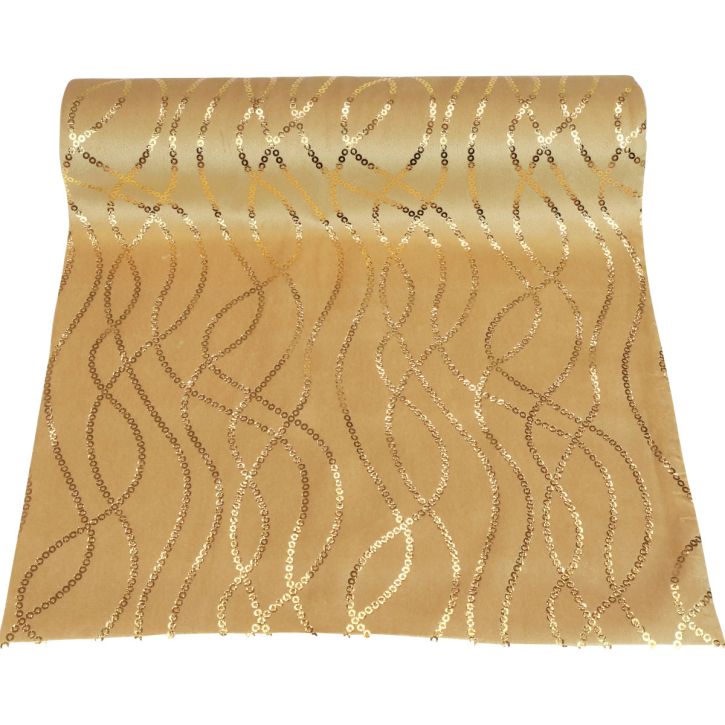 Produkt Bieżnik w kolorze beżowo-złotym z łańcuszkami Bieżnik aksamitny 28×270cm
