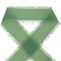 Produkt Wstążka dekoracyjna z tkaniny z frędzlami szałwia zielona 40mm 15m