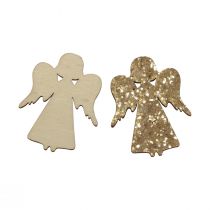 Produkt Dekoracja rozproszona Świąteczny aniołek z drewna, złoty brokat 5x3,5cm 48 sztuk