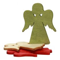 Produkt Dekoracja rozproszona Świąteczny drewniany aniołek czerwono-zielony naturalny 5x3,5cm 48 szt