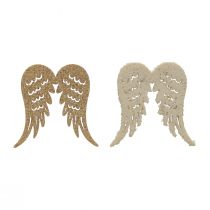 Produkt Dekoracja rozproszona Świąteczne drewniane skrzydła anioła brokatowe 3×4cm 72szt
