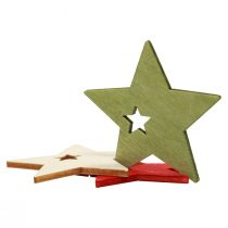 Produkt Dekoracja rozproszona Świąteczne gwiazdki drewniane czerwone naturalne zielone 5cm 72szt