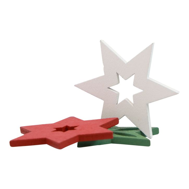 Produkt Dekoracja rozproszona Świąteczne drewniane gwiazdki czerwone/białe/zielone Ø3,5cm 72szt