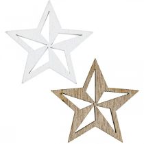 Drewniane gwiazdki dekoracyjne posypka świąteczna biała/naturowa 3,5cm 48szt