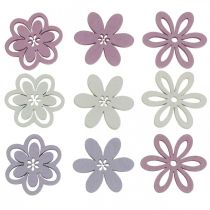 Drewniane kwiaty dekoracja rozproszona kwiaty fioletowo/różowo/białe Ø3,5cm 48szt