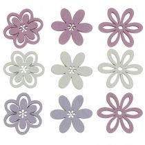 Produkt Drewniane kwiaty rozproszone dekoracje kwiaty fioletowe/różowe/białe Ø3,5cm 48 szt