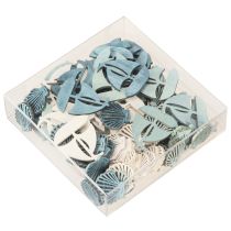 Produkt Rozrzucane elementy drewnianej dekoracji muszla łódź niebieski biały 2,5/4 cm 72 szt.