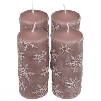 Świece pieńkowe świece różowe płatki śniegu 150/65mm 4szt