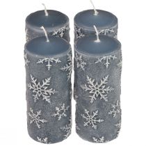 Świece pieńkowe świece niebieskie płatki śniegu 150/65mm 4szt