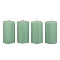 Produkt Świece filarowe zielone szmaragdowe rowkowane 70/130mm 4 szt.