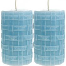 Świece woskowe Koszyczek wzór, świece filarowe, świece Rustic Light blue 110/65 2szt.