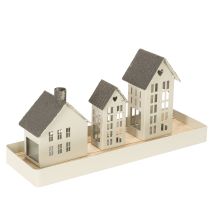 Produkt Zestaw latarni morskich Metal Trzy domki na tacy 35 cm 1 zestaw