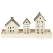 Produkt Zestaw latarni morskich Metal Trzy domki na tacy 35 cm 1 zestaw