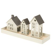 Produkt Zestaw latarni morskich Metal Trzy domki na tacy 35 cm 1 zestaw