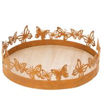 Produkt Taca z motylami, sprężyna, dekoracja stołu, metalowa ozdoba, wykończenie rdzawe, Ø20cm, wys. 6,5cm