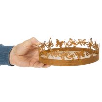 Produkt Taca z motylami, sprężyna, dekoracja stołu, metalowa ozdoba, wykończenie rdzawe, Ø20cm, wys. 6,5cm