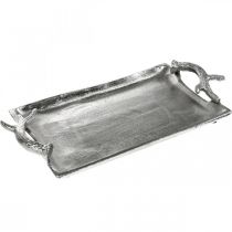 Deco Tray Deer Antlers Silver Aluminium prostokąt 33x18x4cm