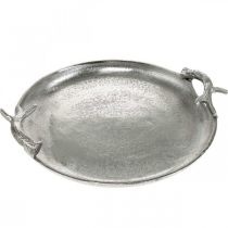 Taca Deco poroże jelenia srebrna aluminium okrągła Ø30cmH4,5cm