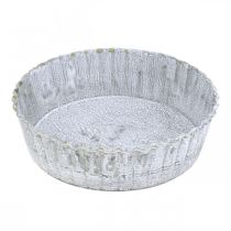 Metalowa płytka w kształcie ciastka, okrągła dekoracyjna taca, dekoracja stołu sprana na biało Ø14cm W4cm