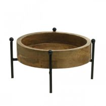 Okrągła drewniana taca, miska z nóżkami, drewniana ozdoba do sadzenia naturalna, czarna Ø19,5cm W11cm