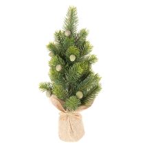 Produkt Sztuczna choinka w worku jutowym, mała ozdoba stołu, mini choinka, 38 cm