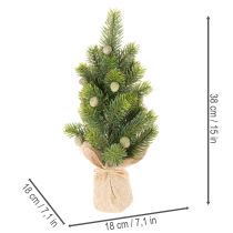Produkt Sztuczna choinka w worku jutowym, mała ozdoba stołu, mini choinka, 38 cm