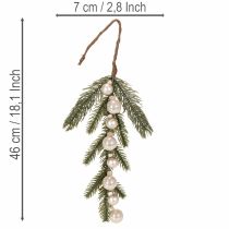 Produkt Sztuczna gałązka jodły z białymi mini bombkami choinkowymi, 46 cm, 2 sztuki