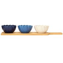 Produkt Zestaw do tapas z ceramicznymi miskami na tacy niebiesko-białej 40×10cm