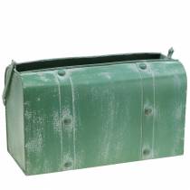Planter Bag with Handle Metal Green, White Washed H20cm