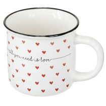 Produkt Kubek ceramiczny z serduszkami biało-czerwony Ø9cm H9cm