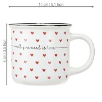 Produkt Kubek ceramiczny z serduszkami biało-czerwony Ø9cm H9cm