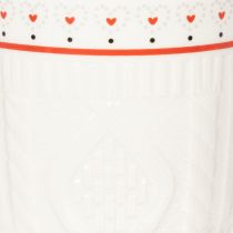 Produkt Kubek do kawy z czerwonym uchwytem, dzianinowym wzorem i serduszkami, ceramiczny, 9 cm, 2 sztuki