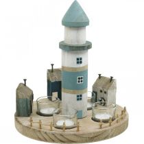 Produkt Lighthouse świecznik na tealight niebieski, biały 4 tealighty Ø25cm W28cm