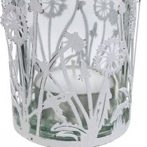 Latarnia z dmuchawcem, dekoracje stołu, letnia dekoracja shabby chic srebrny, biały W10cm Ø8,5cm