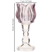 Produkt Szklany świecznik typu tealight w kształcie tulipana, szklany fioletowy Ø7cm, wys. 16cm, 2 szt.