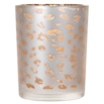 Produkt Szklany świecznik typu tealight z nadrukiem w panterkę, 12 cm