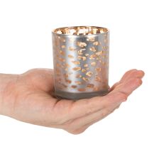 Produkt Szklany świecznik typu tealight z nadrukiem w panterkę, dwukolorowy, 8 cm