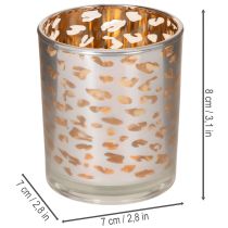 Produkt Szklany świecznik typu tealight z nadrukiem w panterkę, dwukolorowy, 8 cm