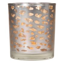 Produkt Szklany świecznik typu tealight z nadrukiem w panterkę, dwukolorowy, 8 cm