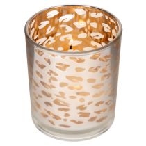 Produkt Szklany świecznik typu tealight z nadrukiem w panterkę, dwukolorowy, 8 cm