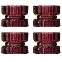 Produkt Świecznik na tealighty szklany dekoracyjny prążkowany jagoda Ø9cm W7cm 4 szt
