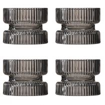 Produkt Świecznik na tealighty szklany dekoracyjny prążkowany szary przyciemniany Ø9cm W7cm 4 szt