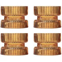 Produkt Świecznik na tealighty szklany prążkowany dekoracyjny pomarańczowy Ø9cm W7cm 4 szt