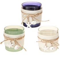 Produkt Podgrzewacz szklany tealight morski niebieski zielony biały 7,5cm 3szt