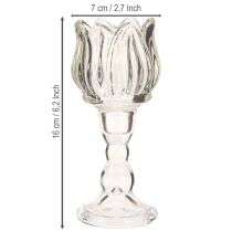 Produkt Podgrzewacz do tealightów szklany tealight tulipan z podstawą przezroczysty Ø7cm wys.16cm 2szt