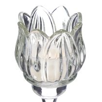 Produkt Szklany świecznik w kształcie kwiatu do eleganckiej dekoracji stołu, na imprezy i wesela, 22 cm